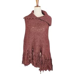 Brown Y2k Knit Button Detail Poncho - One Size